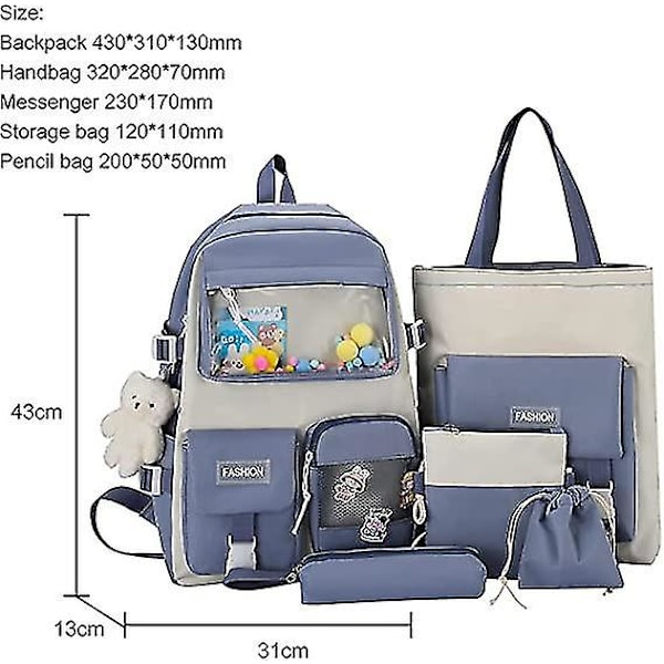 1pc5pcs Set Kawaii reppu Kawaii Pin ja tarvikkeilla, söpöt lasten reput Suuri kapasiteetti Canvas koululaukut