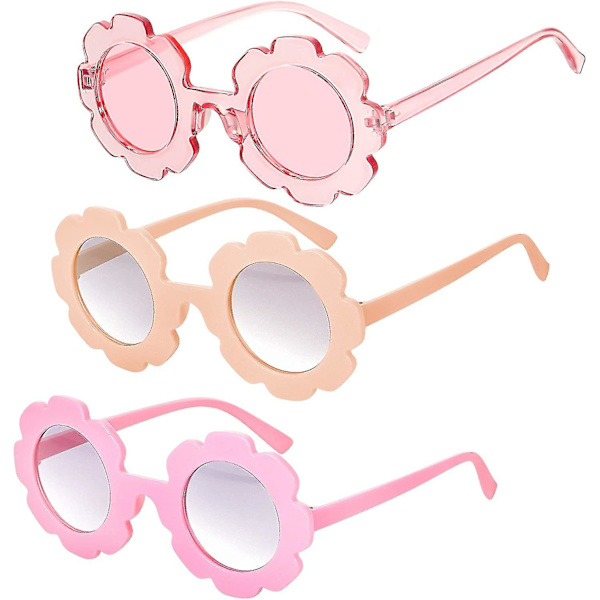 Skyddsglasögon Rosa Transparent Gul 3 Stycken Runda Blomma Solglasögon Söta Utomhus Strand Solglasögon Barn Ögonkläder