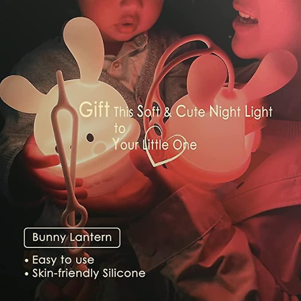 Nursery Night Lights för barn, söt silikon Baby Night Light med peksensor, Bunny Nightlight
