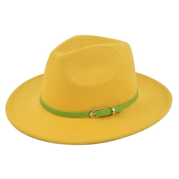 Klassisk Retro Jazz Hat Grøn Bælte Uld Hat Cowboy Hat Retro Sort Uld Flad Skygge Hat