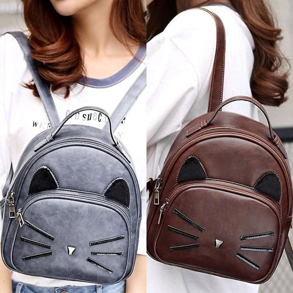 Cat Whisker-ryggsäck, liten ryggsäck för damer, resväska eller plånbok Retro Pu-läder