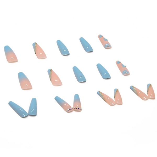 1 st Nagelkonst Falska Naglar (z157 Blå Gradient [lim]) Smink