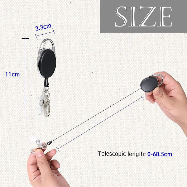 WABJTAM Retractable Key Holder - 68,5 cm pituus vahvistetulla jousella ja vahvalla narulla, henkilökorteille vyöklipsillä ja kiinnityskoukulla