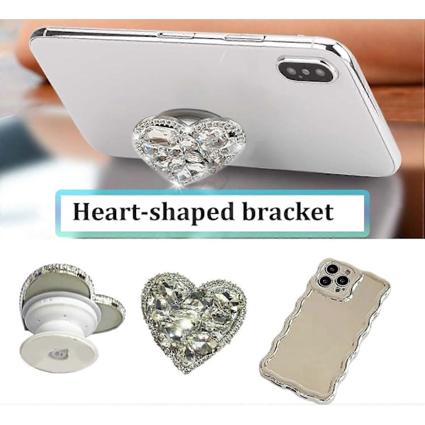 Silver hjärta diamantfäste passar för iPhone-fodral (för iPhone 13).