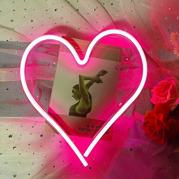 Valokyltit, LED Vaaleanpunainen Sydän Akryyli Neonkyltti seinäkoristeluihin, USB -virtalähde Romanttinen Love Heart Neonvalolamppu makuuhuoneen sisustamiseen Lasten tyttöjen huone