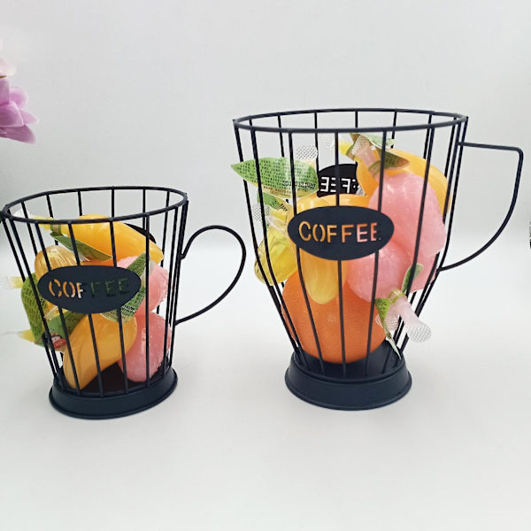 Kreativ järnfruktkapsel förvaringskorg Espresso kaffekapslar hållare arrangör för hem（L，Gyllene）