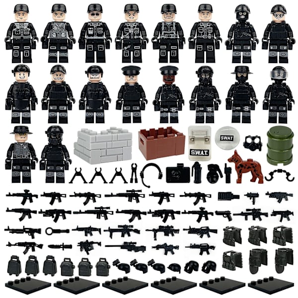 Militär Svart Swat Minifigur Barn Montering Byggsten Dock Leksak Små Partikel Tillbehör Delar Sköld（L-17）