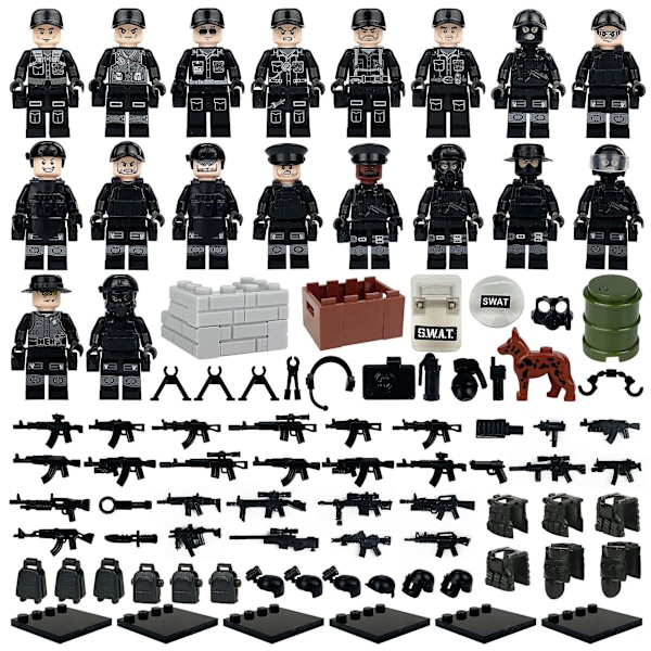 Militär Svart Swat Minifigur Barn Montering Byggsten Dockleksak Små Partikel Tillbehör Delar Sköld（L-24）