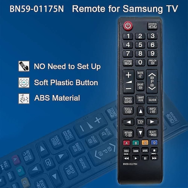 Samsung TV-fjernkontroll BN59-01175N erstatning, kompatibel med alle Samsung LED LCD-smart-TVer, svart, 1 STK