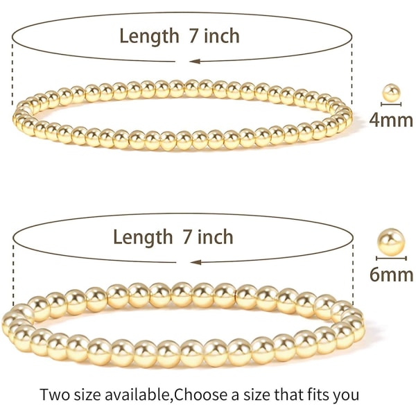 WABJTAMGold perlearmbånd til kvinder, 14K guldbelagt perlekuglearmbånd Strækbart elastisk armbånd, 1 sæt af 5 armbånd