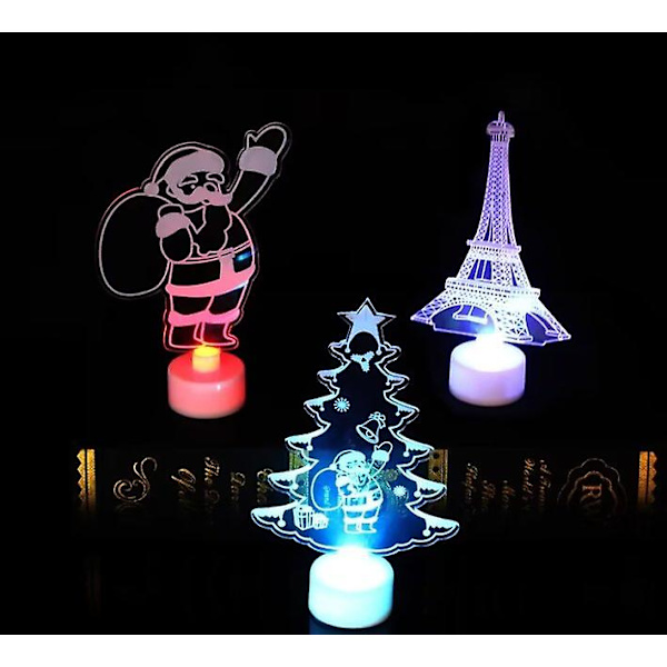 WABJTAM 2PCS 3D Julelys, Akryl Julenissen Eiffeltårn Figur LED Nattlys for Vindu Bord Hylle Skrivebord Dekorasjon Jul og Bi