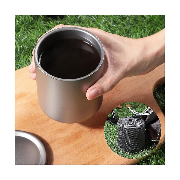 350 ml dobbelvegg titan vannkopp kaffe te krus for hjemmekontor Utendørs camping fottur piknik uten håndtak (Titan farge)