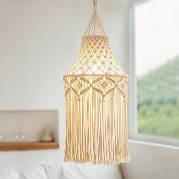 Bohemisk Macrame Lampskärm Naturlig Bomullsrep Unik Design Modern Heminredning För Vardagsrum Barnkammare Kontor Vit Lampskärm Boho Dekoration