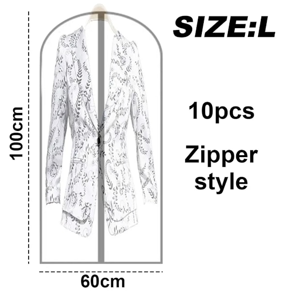 Malskydd för transparenta klädpåsar av hög kvalitet med dragkedja, vattentätt dammskyddande skyddssköld, (L)