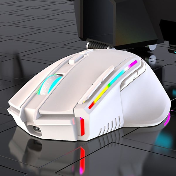 Trådlös RGB-ljusmus med stum knapp, bikakestruktur, 3200 dpi, ergonomisk, uppladdningsbar (vit)
