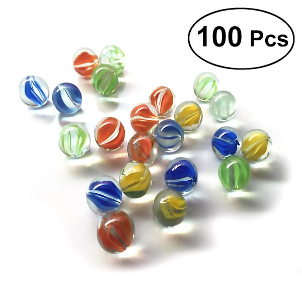 Set med 100 16MM Katthöga Glaskulor & Marmor Färgglada Mönstrade Glaspärlor Kulor för Barn