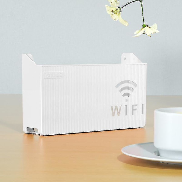 Langattoman Wi-Fi-reitittimen hyllysäilytyslaatikko, seinälle ripustettava Abs muovinen organizer , kaapelin power organizer (valkoinen)