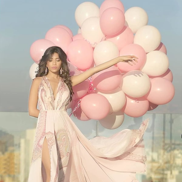 Rosa Ballonger 30 cm, 100-pack Pastell Ljusrosa Latexballonger För Födelsedag Barnkalas Ballonger (med Rosa Band)