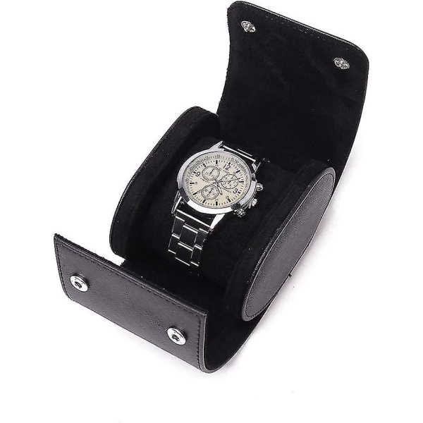 Enkel watch i läder Rullad bärbar watch presentförpackning i läder（svart）