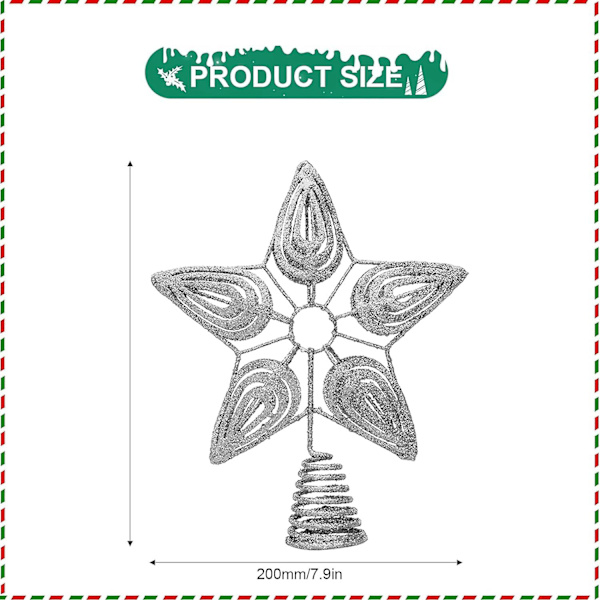 Julgransstjärna Julstjärna Topp Glitter Ihålig Julgransstjärna Topp Metalltråd Stjärnor Semester Julgransdekoration (silver)