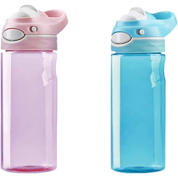 Baicccf 16oz Rosa Vattenflaska Och Himmelsblå Vattenflaska, Liten Vattenflaska Utan Sugrör Bred Öppning, BPA-fri 100% Läcksäker Enhandsmanövrering Enkel