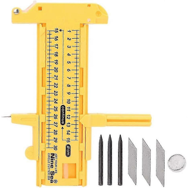 Justerbar Kompasskutter i PVC-plast, 10-300 mm, Gul, Hög Kvalitet