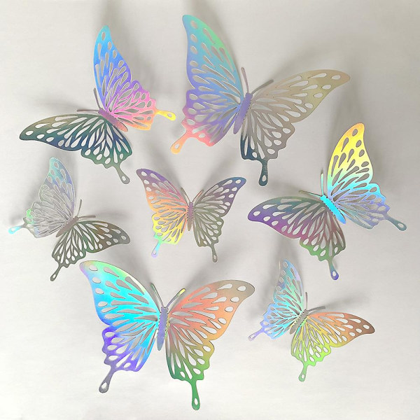 72 stk 3d sølv sommerfugl vægklistermærker, holografiske sølv sommerfugle dekorationer med sæt af 5 stilarter menneskeskabte væg dekorative