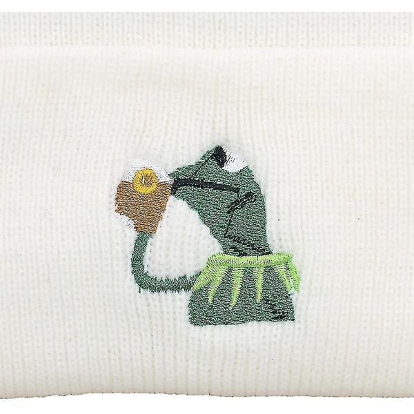 Winter Kermit The Frog Sipping Tea Pipo Lämmin Mukava Pehmeä Ylisuuri Paksu Kaapeli Neulottu Hattu Unisex Neulotut Lippikset