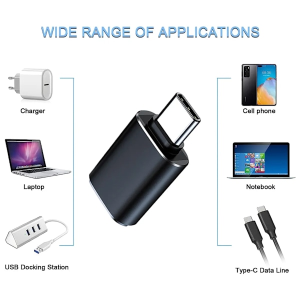 USB C hane till USB hona, USB C hane till USB 3.0 hona adapter, USB C till USB A adapter kompatibel, (Typ C)