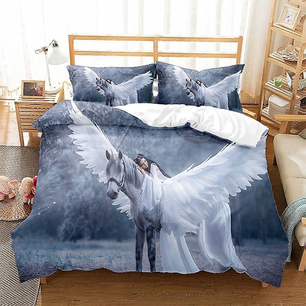 3D Digitaltryck Cartoon Häst Pegasus Örngott Täcke Sängkläder Tredelad Set FM6 180*200cm -ZHENV（180*200cm）