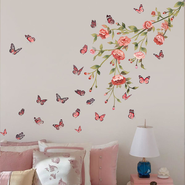 1set Blommor och fjärilar Väggdekor Klistermärken Sovrum Vardagsrum Vägg Dörrdekor Väggmålningar