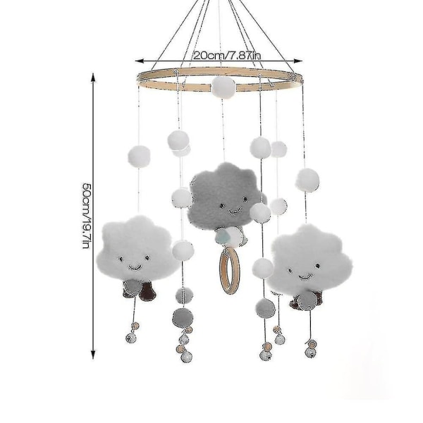 Baby Wind Chime Wood, Baby Mobile Crib, 3d Clouds Mobile Baby Crib, Hengende Bedbell Mobile, Baby Mobile Wind Chimes laget av filt med filtballer, Bell
