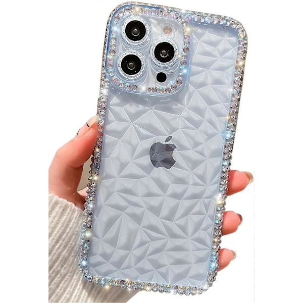 iPhone 13 Pro Skal, Kristallklart Bling Diamant Rhinestone Skal för Flickor Kvinnor, Glansigt Glittrande Mjuk Silikon Lins Fullt Skydd (Blå)