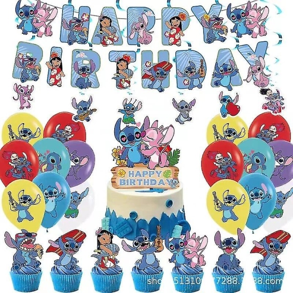 Blå Lilo og Stitch bursdagsfest dekorasjoner papirkopper tallerkener servise sett bakteppe Stitich ballongrekvisita for barn