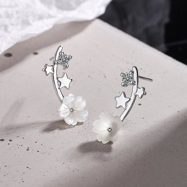 Kvinder Flower Shell Drop Dingle Øreringe Cubic Zircon Ear Stud smykker gave