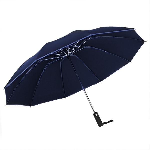 Kompakt rejseparaply Vindtæt vandtæt stavparaply Uv-beskyttelse Golfparaply 10 ribbet stålparaplystativ（marineblå）