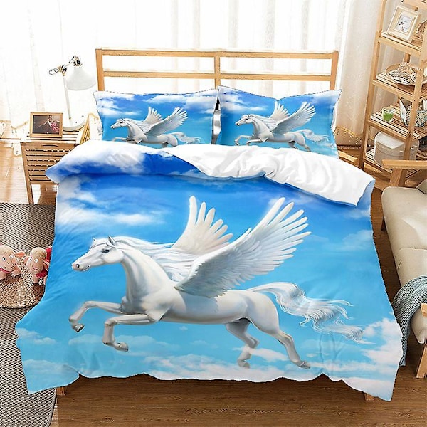 3D Digitaltryck Cartoon Häst Pegasus Örngott Täcke Överdrag Sängkläder Tredelad Set FM1 180*200cm -ZHENV（180*200cm）