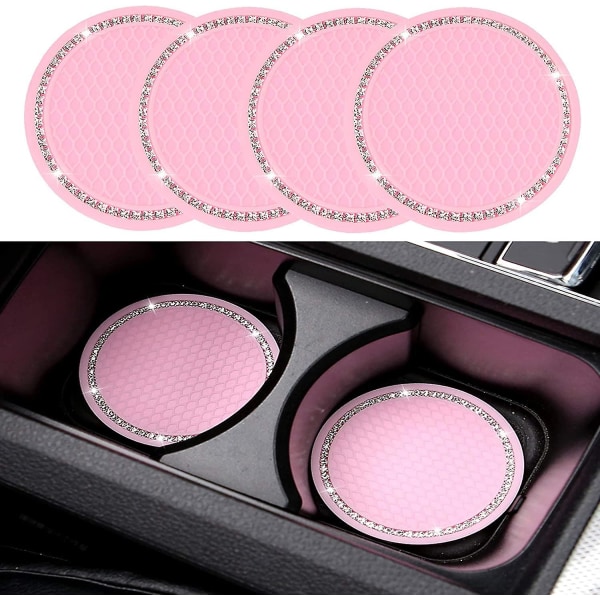 4-pack Bling-bilunderlägg, 2,75 tum Bling Crystal Rhinestone Mjukt Gummi Universal Anti-Slip Glitter Cup Mats Auto Cup Holder Insert Dryck Coaster Ca
