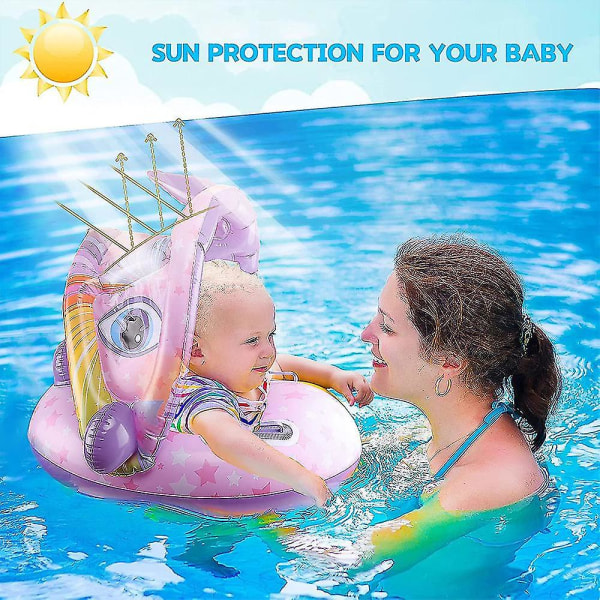 Småbarn Baby Oppustelig Skygge Båd Svømmering Sikkerhedssæde Svømmebassin Sommer Strand Vandlegetøj（enhjørning）