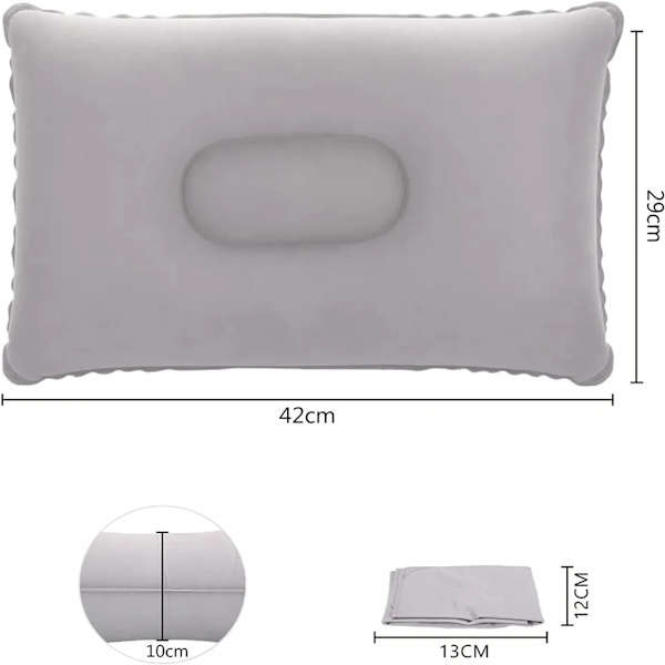 2 st 42x29 cm uppblåsbar campingkudde, lätt rese kudde, luftkudde, strandkudde, flockningskudde för kontor, utomhus, grå,