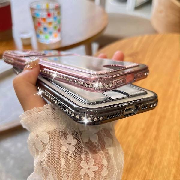 Pläterad Plånboksfodral för iPhone 14, Bling Glitter Diamant Kortinnehavare Kameraskydd Lyxigt Fodral + 2* , Kortfack Elegant
