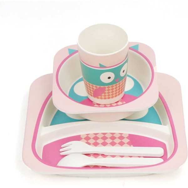 Bambu Barnservis Set, Barnservis, Mat Tallrik Skål Mugg Sked Gaffel Set Porslin, Barnservis, Diskmaskinsäker, BPA-fri Barnservis Gi