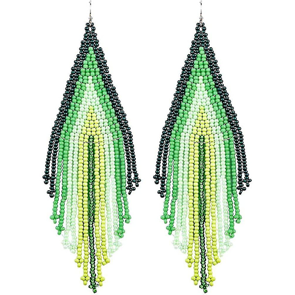 Långa pärlade dinglande örhängen \2013 Boho Native handgjorda frö pärla tofs örhängen för kvinnor och flickor, Bohemian Large Statement pärlade droppe Fr,shznv