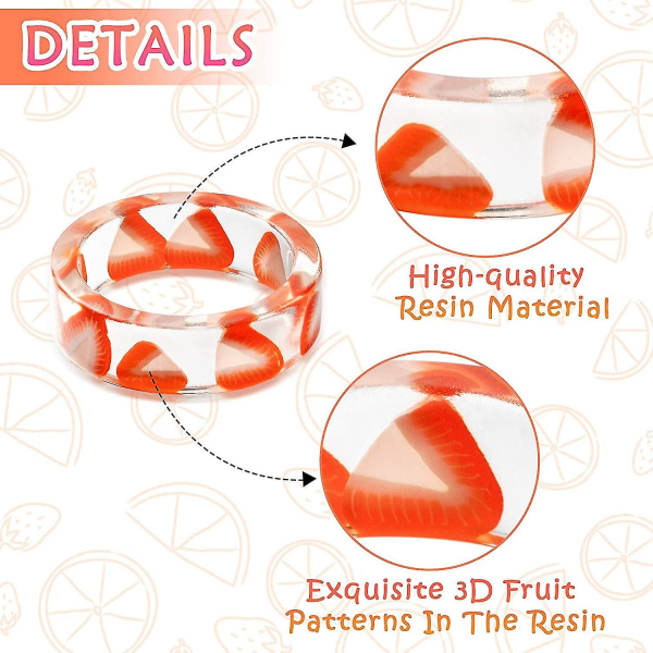 12 stk Harpiks Frukt Ringer Sett Søt Pitaya Jordbær Eple Vannmelon Sitron Kiwi Drue Grapefrukt Harpiks Transparent Ring