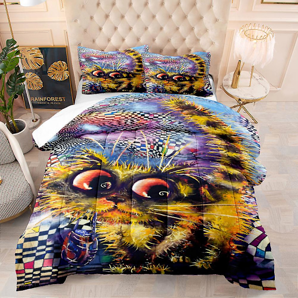 3D Digitaltryck Djur Katt Vargen Elefant Serie Örngott Täcke Överdrag Sängkläder Tredelad Set DWX9 180*200cm -ZHENV（180*200cm）