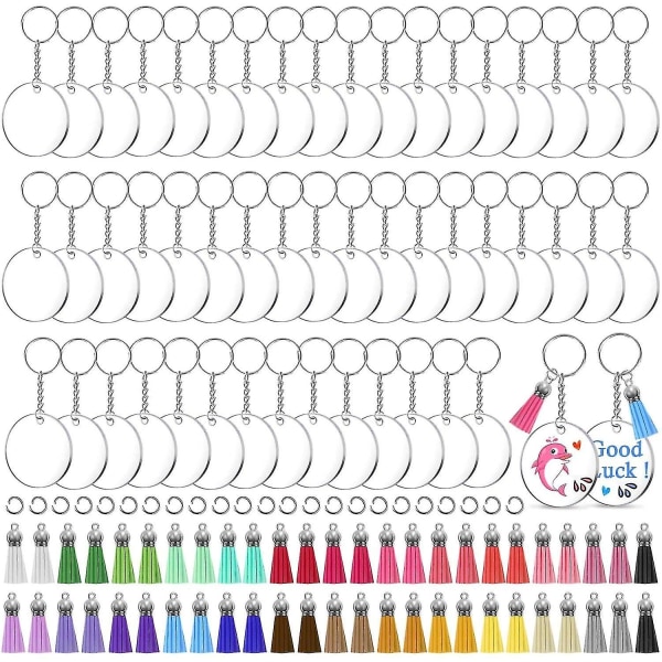 Akryl nøgleringe, 200 stk. gennemsigtige nøgleringe med 50 stk.