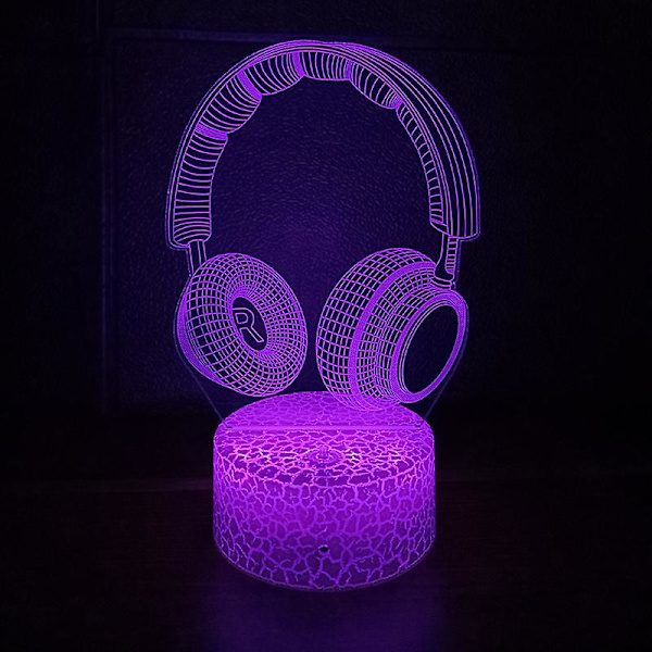 Hodetelefon 3D-lampe nattlys 3D-illusjonshodetelefonlampe for barn, 7 farger endres med fjernkontroll, barneromsdekor