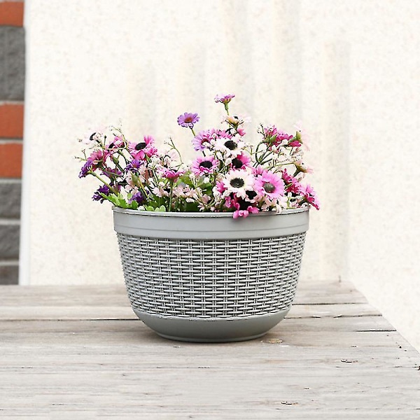 Plast Väggmonterad Halvcirkelformad Blomkruka Staket Hängande（M，Vit）