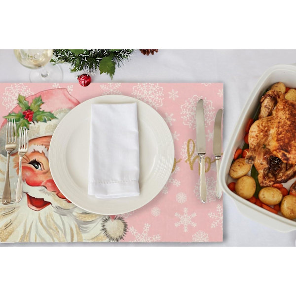 Rosa Julbordstabletter, 30.48 X 45.72 Cm Set Om 4 Rosa Jultomte Bordstabletter Snöflinga Akvarell Pastell Mattor Vinter Hem Juldekoration