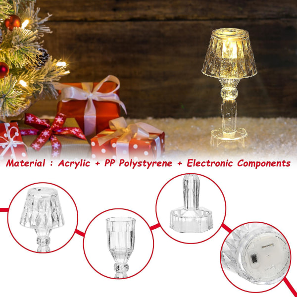 Bärbar Crystal Diamond Bordslampa, Touch Control Uppladdningsbar Lampa, Akryl Modern sänglampa - Snngv